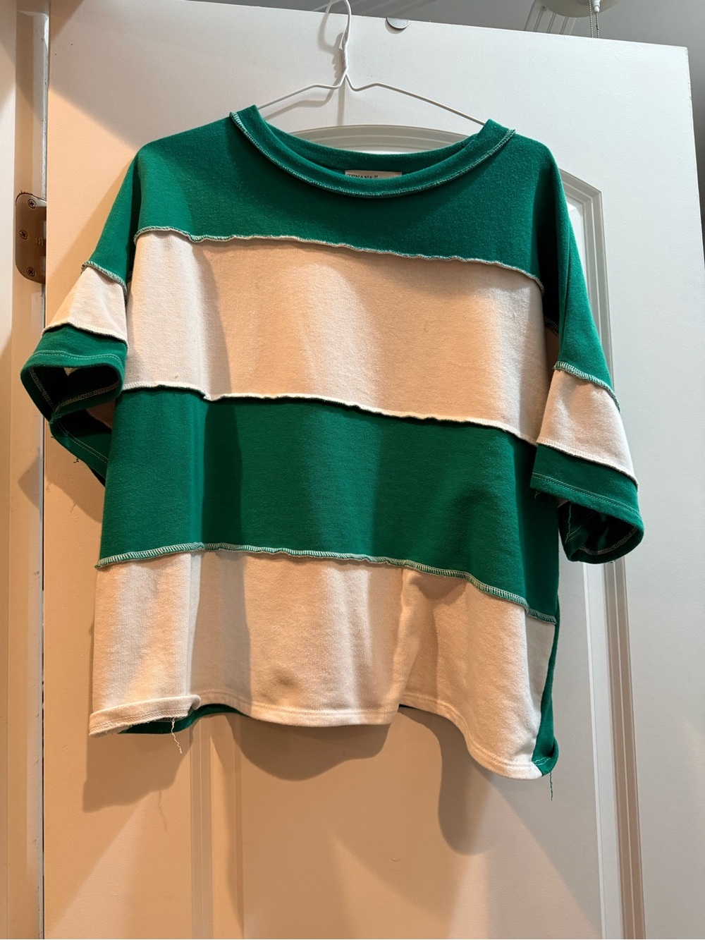 Zenana Outfitters Green and White Wide-Stripe Cropped Tee